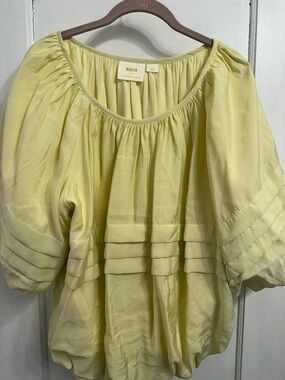 NWOT Women's Anthropologie Light Yellow Pleated Sleeve Balloon Blouse - Sz 1X